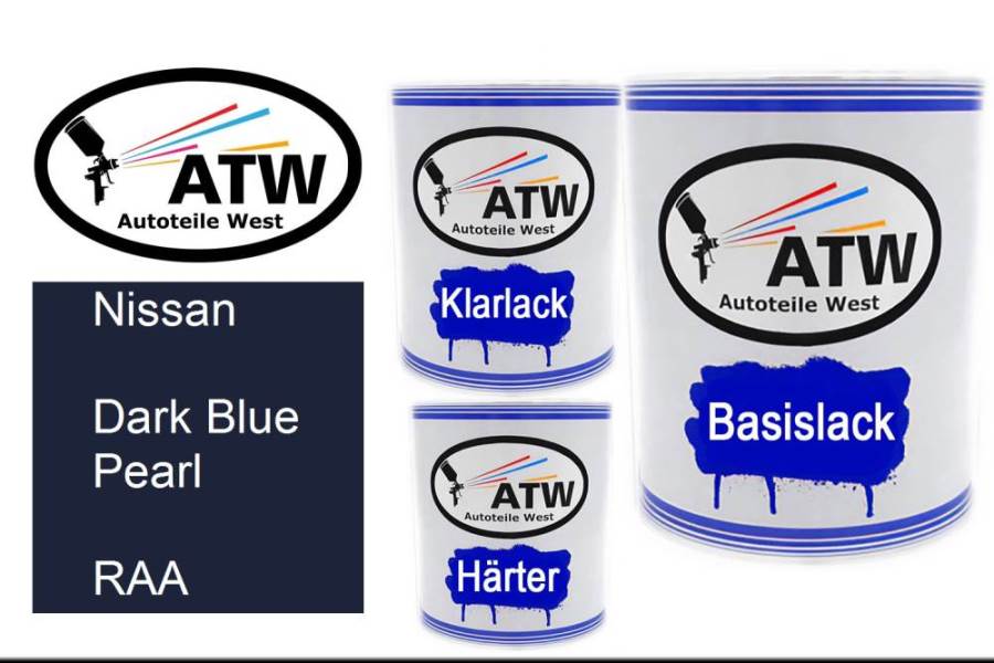 Nissan, Dark Blue Pearl, RAA: 1L Lackdose + 1L Klarlack + 500ml Härter - Set, von ATW Autoteile West.
